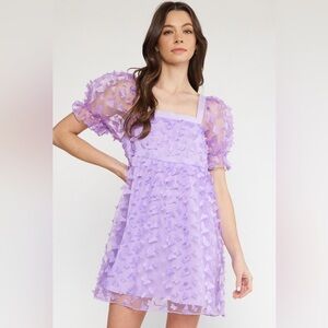 NWT Entro Butterfly Detail Babydoll Tie Back Dress Size M Purple